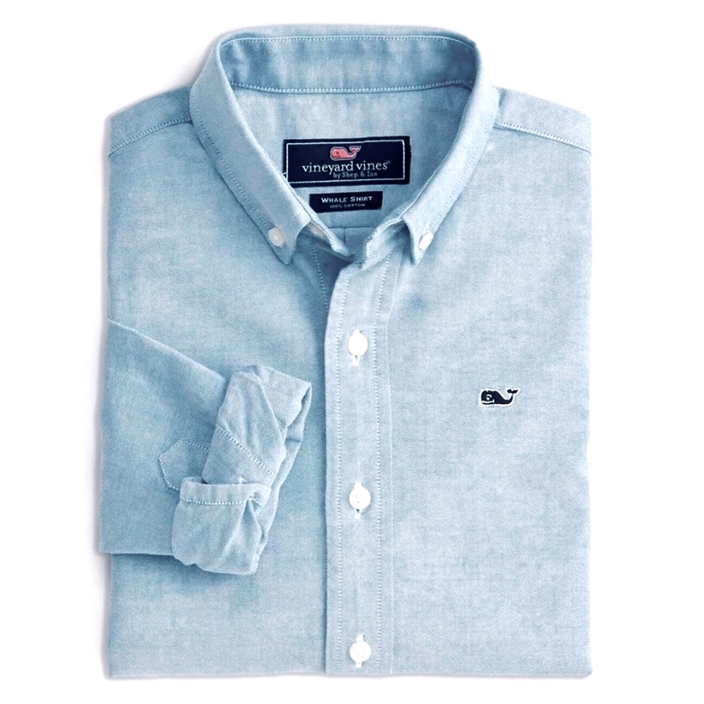 Vineyard Vines Boys Stretch Cotton Oxford Solid Long Sleeve Shirt Blue Chambray